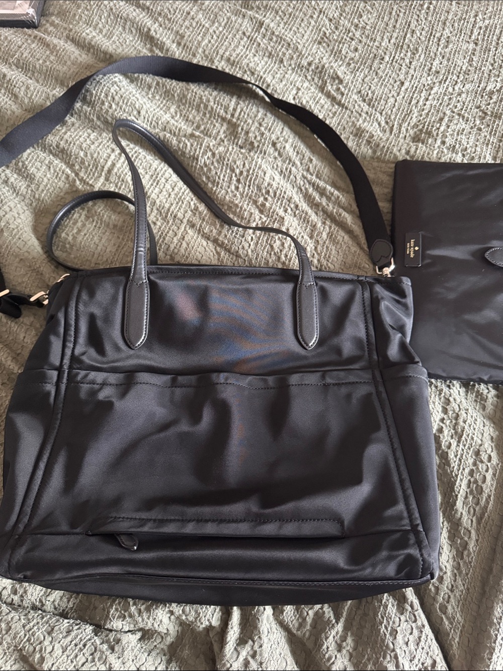 kate spade Black Nylon Diaper Tote with Gold Hardware and Matching Changing Pad - Picture 2 of 4